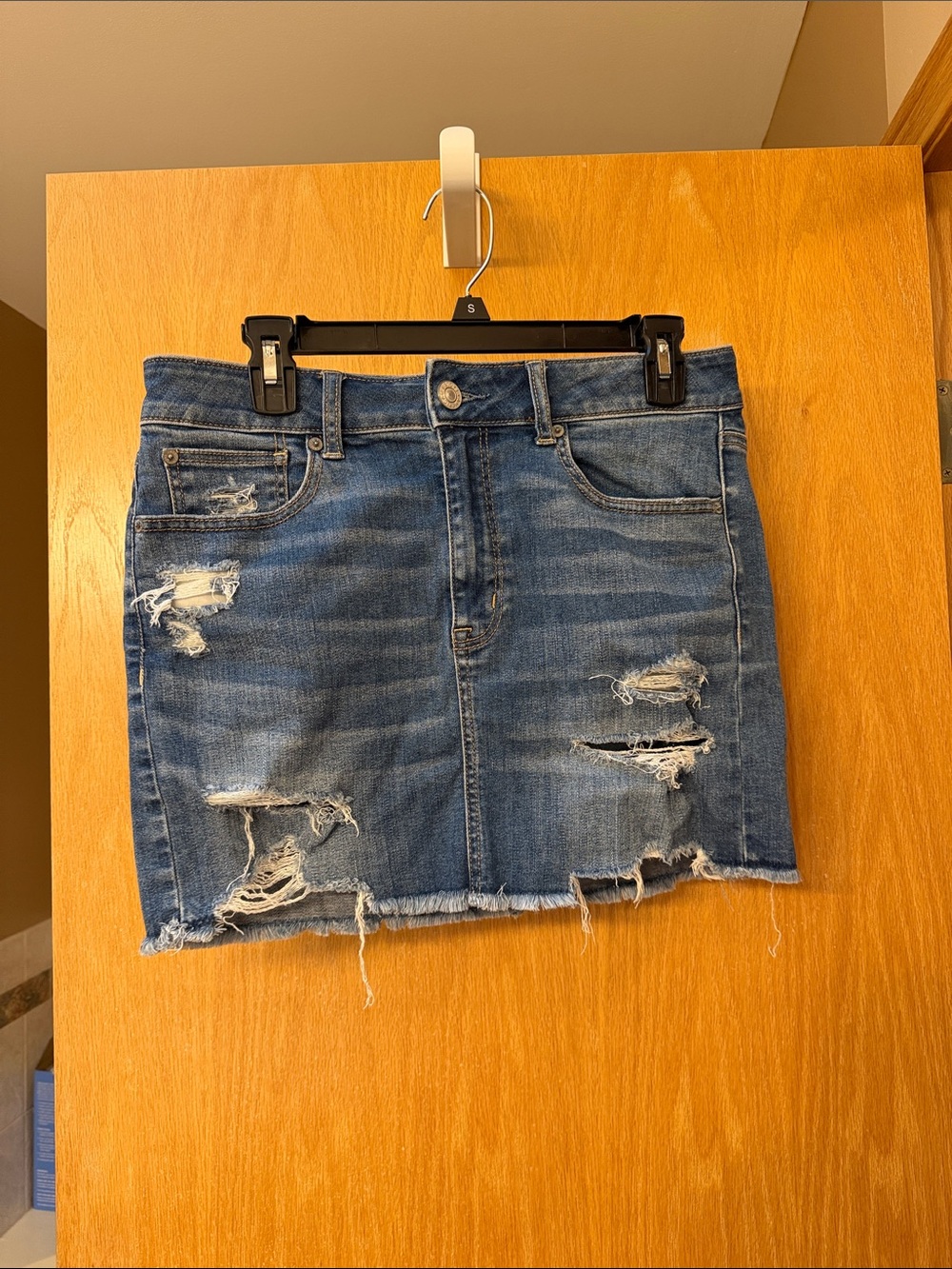 American Eagle Outfitters Distressed Blue Denim Mini Skirt